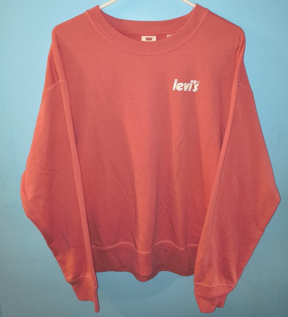 Levi's Women's XL Pink Logo Crew Neck Fleece Cotton Raglan Pullover Sweatshirt